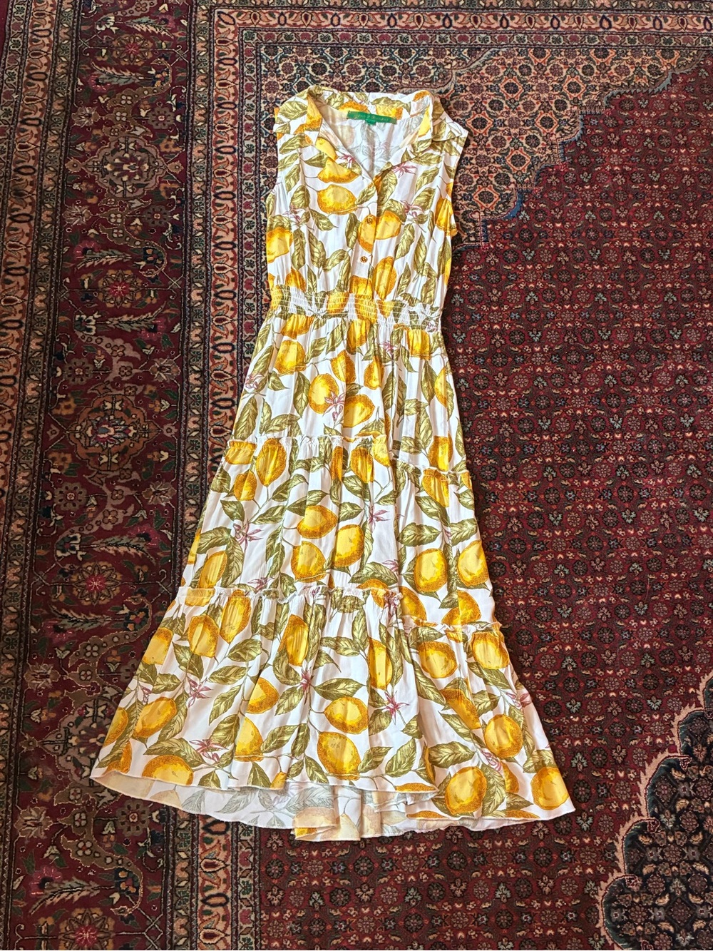 Alex & Parker Sleeveless Lemon-Print Tiered Midi Dress